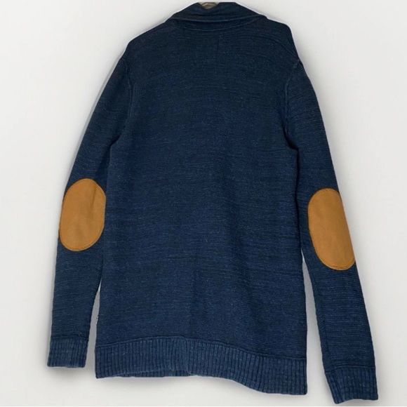 Suede Elbow Patch Blue Shawl Collar Knit Cardigan Sweater M Dark Acadamia Preppy - Picture 3 of 10
